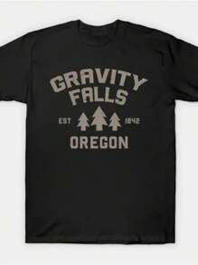 Gravity Falls Oregon T-Shirt, Men's T-Shirt, 100% Cotton, Halloween, Thanksgiving, Christmas Gift, Suitable For Men, Women, Family And Friends, Black Casual Short-Sleeved Crew Neck T-Shirt Sizes S To 3XL - màu đen - Xem 1