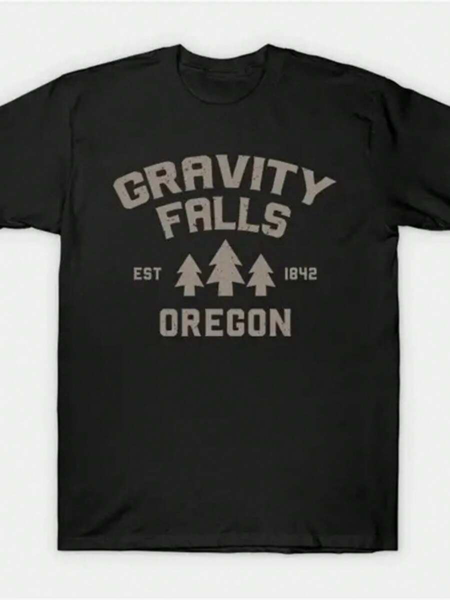 Gravity Falls Oregon T-Shirt, Men's T-Shirt, 100% Cotton, Halloween, Thanksgiving, Christmas Gift, Suitable For Men, Women, Family And Friends, Black Casual Short-Sleeved Crew Neck T-Shirt Sizes S To 3XL - màu đen - Xem 1