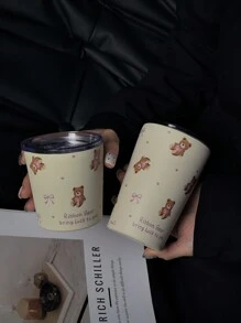 1 件 800 毫升泰迪熊蝴蝶结装饰双层不锈钢水瓶，咖啡/茶壶，适用于办公室、餐厅、户外、圣诞节、情人节、母亲节礼物 - 彩色 - 查看 10