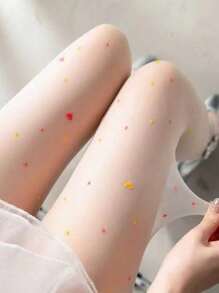 1 Pair Camouflage Heart & Polka Dot Patterned Sheer Stockings, & Sweet Jacquard Tights For Women