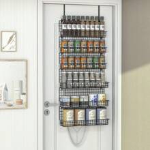 6-Tier Spice Rack Organizer With Door Hook, Wall Mounted & Over The Door Spice Racks For Kitchen Pantry Door Cabinet, Large Capacity, Black - màu đen - Xem 5