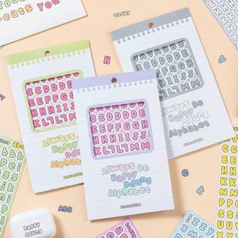 1 Pack Of 8 Pieces Of Notebook Decoration Letter Stickers, Cute Candy Color English Letter Transparent Stickers Notebook Card DIY Decoration Marker Stickers Scrapbook Decoration DIY Stickers Handmade DIY Crafts Back To School