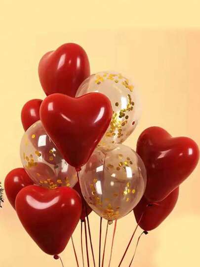11pcs Heart Shaped PE Balloon Set,Cute Red & Clear Color Disposable Decorative Party Celebration Decoration Balloon For Birthday Party,Wedding