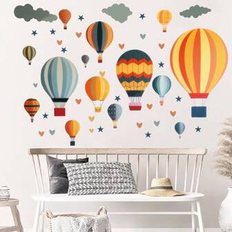 1 Set Hot Air Balloon Wall Stickers, Fun Flying Balloon Cloud Wall Decals, Suitable For Game Room, Classroom, Home Decor