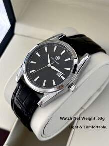 Pablo Raez 1pc Simple Watch Business Fashion Men's Watch Stainless Steel Case Soft Comfortable Microfiber PU Leather Bracelet Chain Silver Color Luxury Metallic Unique Design Date Calendar Display Genuine Strap Top New 50M Waterproof Men's Quartz Watch Sports Clock Ticking Hand Gift For Friends Or Family Suitable For Daily Life/Work/Party Decoration Dress Watch Birthday Gift Graduation Wedding Gift - one-size - View 9