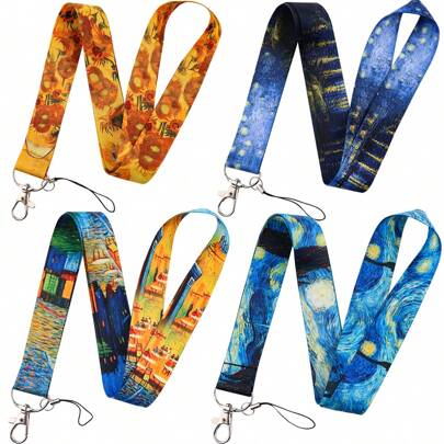 Casual Elegant Street Style Key Chain, Van Gogh Starry Night & Sunflower Design Pendant Decoration Car Accessories Bag Charm School Cute Goth Y2k