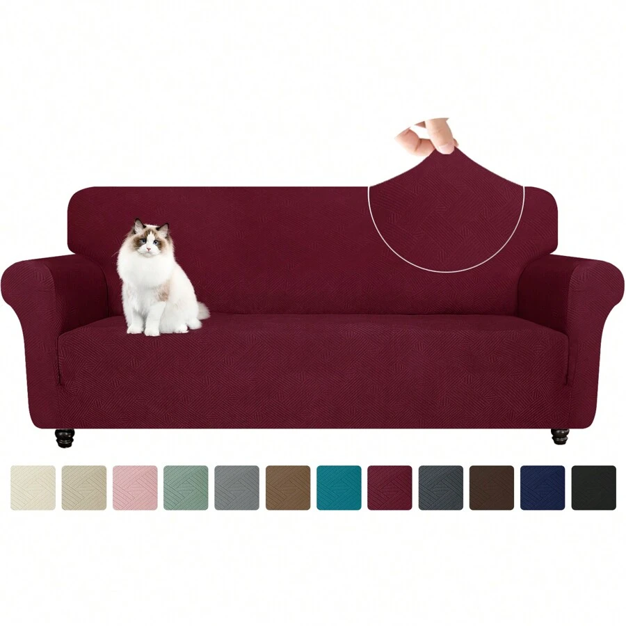 CYCMACO Sofa Cover 1/2/3/4 Seater With Armrests, Cat Scratch Resistant Sofa Cover, Stretch Sofa Covers, Heavy Duty Winter Sofa Cover, Stain Resistant Sofa Cover Washable Non-Slip - Burgundy - View 1