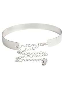 Women Full Metal Sleek Mirror Plate Waistband Belt Chain Dress Decorated Skinny Golden Silver Belt Halloween Fall, Autumn, Halloween