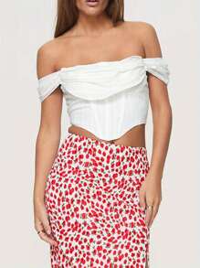 Women's Strapless Crop Tops Solid Color Bandeau Pointed Hem Show Navel Tank Tops - White - View 4