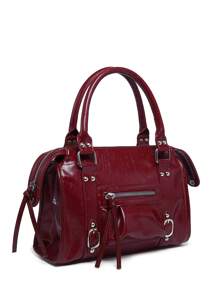 1pc Retro Y2K Motorcycle Punk Style Women Rivet Buckle Decor Multi-Pocket Faux Suede Distressed Leather Motorcycle Tote Bag, Suitable For Outdoor, Date, Party Valentines - Burgundy - View 2