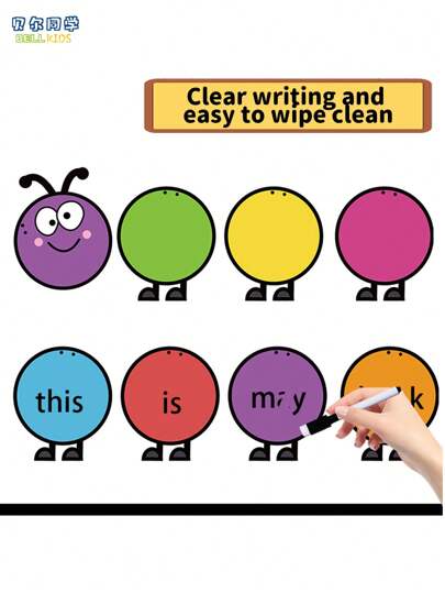 BELLKIDS 8 Pcs Erasable Cards, DIY Cards, 7 Colors, Double-Sided Blank Cards, Flash Cards, Early Learning, Handwritten Cards, Spelling Game, Spliced Caterpillar Cards, Cartoon Cards, Literacy Game, Montessori, Classroom Interactive Props, Family, Party, Educational Games, Student Supplies