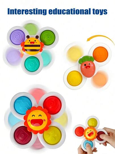 1pc Cute Cartoon Suction Cup Toy, Children's Educational Rattle Spinning Top Bath Toy, Perfect Gift For Boys And Girls, Christmas & Thanksgiving (Random Color Accessories)