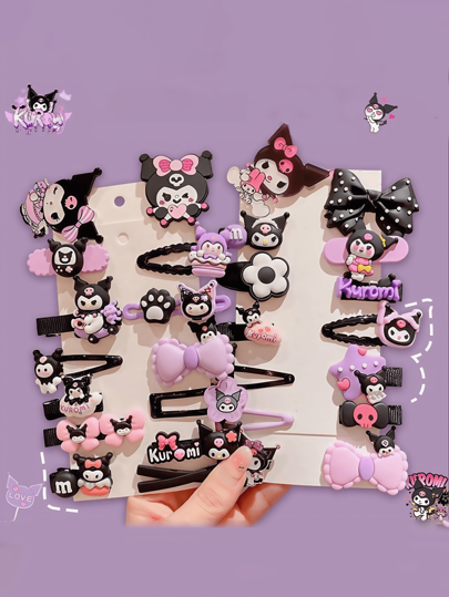 Sanrio 14PC Sanrio Hello Kitty Kuromi Cartoon Pattern Spinki do włosów dla dzieci, grzywka i krótkie włosy Spinki do włosów Kitty, akcesoria do włosów do odgrywania ról na scenie (niektóre części mogą być losowe)