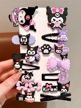  14PC Sanrio Hello Kitty Kuromi Cartoon Pattern Children's Hair Clips,Bangs And Short Hair Kitty Hair Clips,Role-Playing Stage Performance Hair Accessories (Some Parts May Be Random)