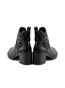 Bottes  courtes à talon épais, semelle souple, style mode femme. Talons hauts pour le printemps et l'automne - Noir - Voir 4