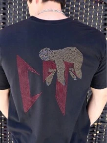 Playera con aplican de pedrería CT perezoso - Negro - Ver 1