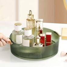 1pc Cosmetic Storage Tray, Transparent 360° Rotating Storage Box With Handle, Desktop Finishing Organizer, Suitable For Storing Perfume Lipstick Necklace Jewelry, Storage Container Box