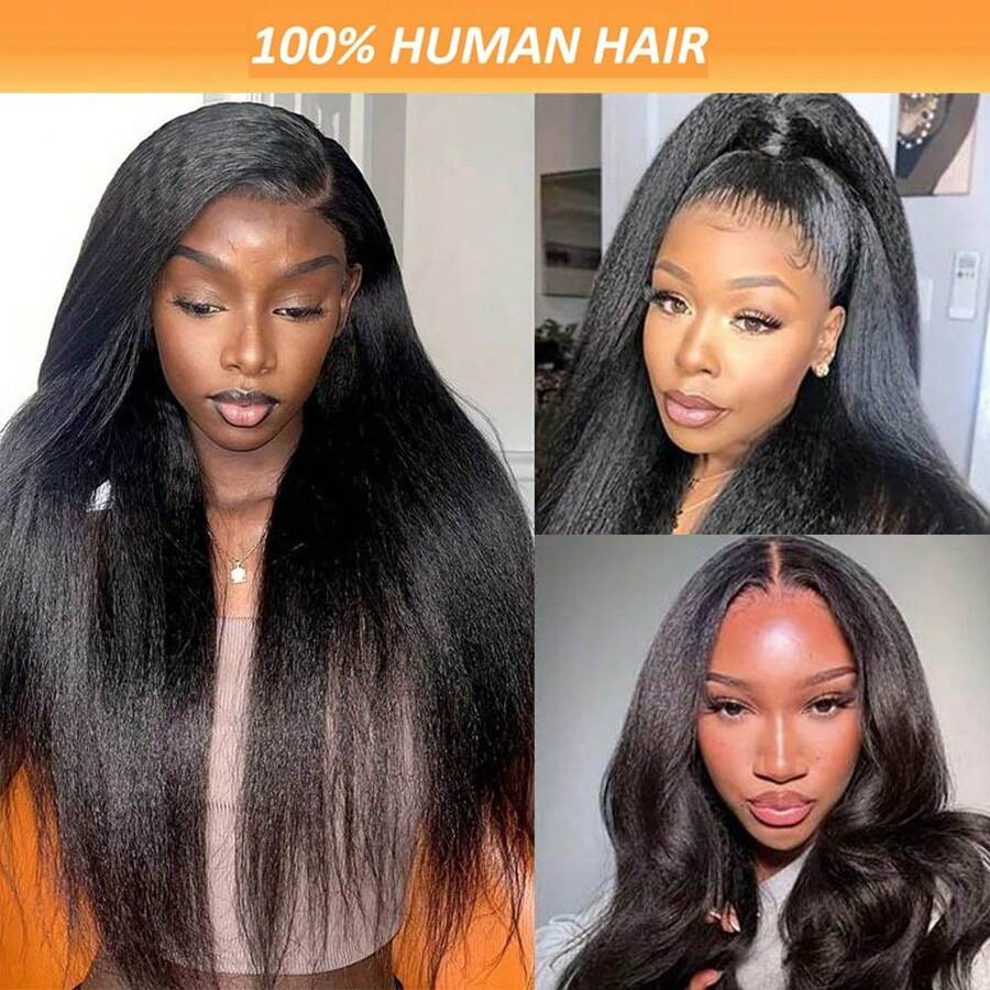 Kinky Straight Human Hair Wig 250 Density HD Lace Front Wigs Human Hair 13x4 Kinky Straight Wig Pre Plucked With Baby Hair Kinky Straight Human Hair Wig