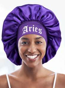 1pc Personalized Satin Wide-Brim Elastic Sleeping Cap With 12 Zodiac Patterns, Suitable For Curly And Straight Hair,Summer,Beach,Hat - Purple - View 15