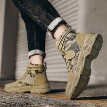 Men's Boots, High-Top Autumn/Winter, English Style Work Boots, American Retro Desert Motorcycle Outdoor Elevated Military Boots, Order 1 Size Up