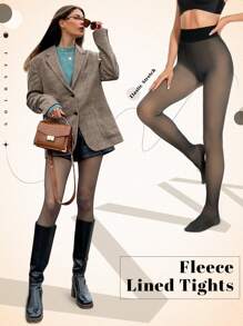 Fleece Lined Tights Sheer Women - 220g Fake Translucent Warm Pantyhose Leggings Sheer Thick Fleece Tights Winter - 黑色 - 查看 5