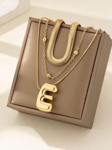 3pcs Fashionable & Elegant Letter Necklace Set, Zinc Alloy Smooth Surface Alphabet Pendant Necklaces, Cartoon Chunky Metal Chain Necklaces, Suitable For Holidays, Gifts, Spring/Summer Daily Wear - Large Letters - View 6