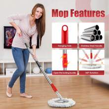 Spin Mop And Bucket, Mop And Bucket With Wringer Set 360° Spinning Mop Bucket With 3 Microfiber Mop Heads 61" Telescoping Handle For Office And Home Floor Cleaning (Black) - 黑色 - 查看 5