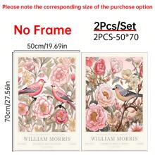 Set Of 2, William Morris Pink Art Print, Gallery Wall Art, Exhibition Poster, Large Wall Art, Peony, Floral Botanical Wall Art, Canvas Poster, Decor For Home- Bed Room, Hallway Decoration , Bathroom Gifts Birthday Graduation