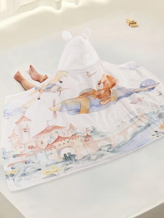 1 st badhandduk i sagostil för barn, neutral design med djuransikten för bebisar, unikt djurmönster för babyn, supermjuk badhandduk för nyfödda, mjuk korallfleece tecknad barnhandduk för alla årstider, badrumstillbehör för babyn