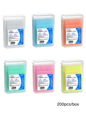 200/400 piezas Palillos de dientes desechables en caja para el hogar, punta ultra fina de cabeza doble, cepillo de palillos de dientes desechable de plástico para limpieza interdental y cuidado bucal. Se envían al azar dos paquetes.