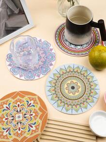 双面皮革杯垫和餐垫，波西米亚风格印花隔热防水咖啡垫，圆桌装饰垫 - 彩色 - 查看 2