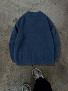 Autumn/Winter Warm European/American/Korean Loose Casual Solid Color Street-Style Unisex Knit Pullover Sweater, Unique Design, Relaxed Fit Round Neck Fluffy - Blue - View 5