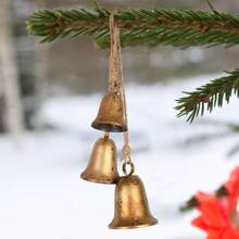 Campanas decorativas para vacas, decoración navideña, campanas rústicas negras con cuerda de yute, campanas vintage grandes, campanas decorativas para decoraciones navideñas, campanas de viento Harmony para decoración en exteriores e interiores - Dorado - Ver 6