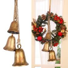 Campanas decorativas para vacas, decoración navideña, campanas rústicas negras con cuerda de yute, campanas vintage grandes, campanas decorativas para decoraciones navideñas, campanas de viento Harmony para decoración en exteriores e interiores - Dorado - Ver 3
