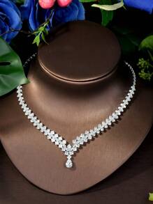 1 套时尚方晶锆石水滴装饰首饰套装，适合女性派对佩戴