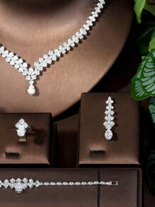 1 套时尚方晶锆石水滴装饰首饰套装，适合女性派对佩戴