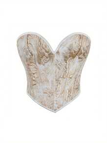 Women's Floral Jacquard Tube Tops Sleeveless Strapless Off Shoulder Bustier Tops - Gold - View 1