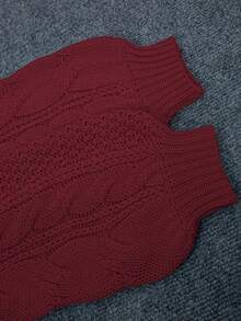 Plus Size Plus Size Casual Crew Neck Long Sleeve Knitted Pullover Sweater - Burgundy - View 8