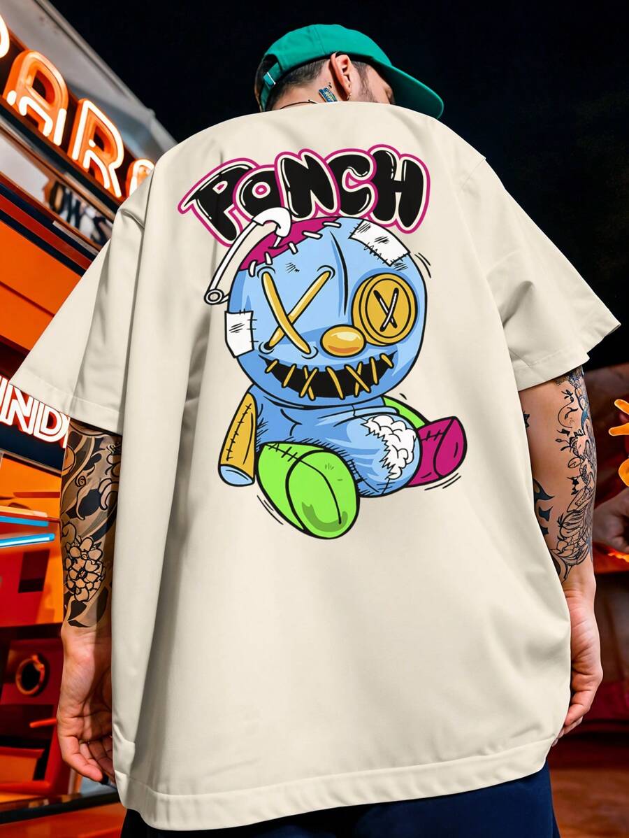 Shirt Oversized Streetwear Printed T-Shirt Bear Angel Anime REF 7009 VEST NERD - Màu Khaki - Xem 1