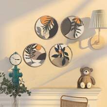 4 件/8 件镂空乡村风格农舍墙壁艺术装饰，波西米亚风格壁挂装饰，圆形墙壁装饰，单件或套装。山丘、树叶、太阳、蓝色、黄色、绿色元素。适用于装饰客厅、卧室、厨房、走廊、乡村庭院、办公室。送给家人、朋友、爱人的独特设计礼物。非常适合新年和日常生活装饰。