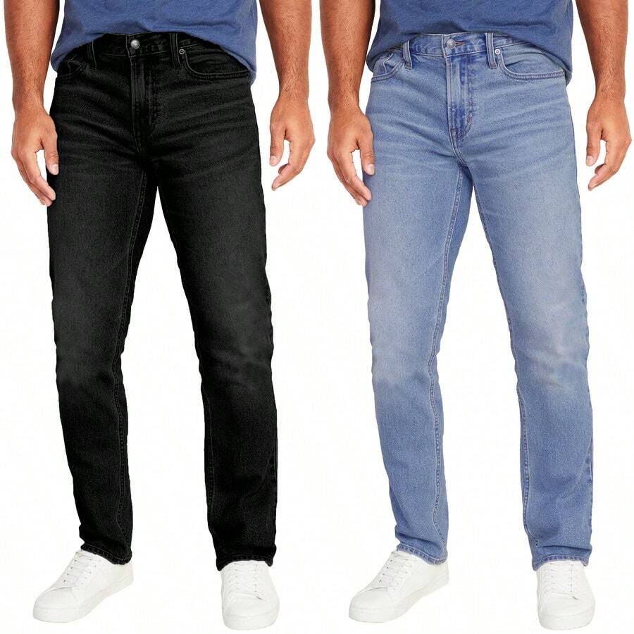 2-Pack Men's Flex Stretch Slim Straight Jeans - 黑色和淺藍色 - 查看 1