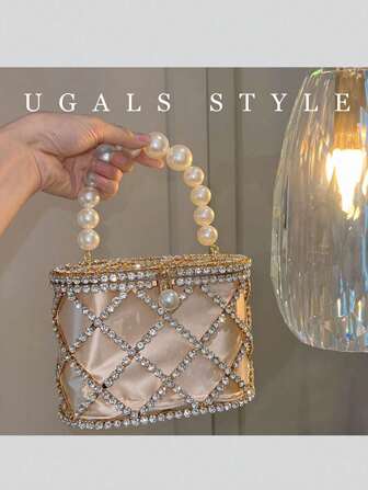 Luxury 2025 Women'S Bridal Wedding Purse Party Prom Rhinestone Pearl Woven Crossbody Bag Fashion Evening Bags