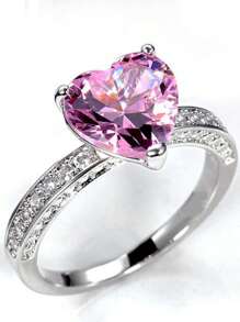 1pc Fashionable Luxury Ring With Heart-Shaped Pink Diamond Zirconium Stone, Engagement Jewelry For Women