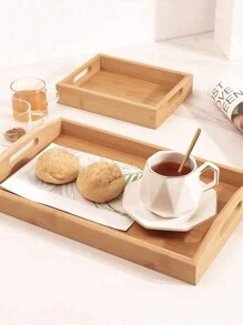 1pc Bamboo Wooden Serving Tray, Breakfast Tray With Handles Bed Tray For Breakfast Dinner, Eating Trays For Living Room,Kitchen,Christmas Gift