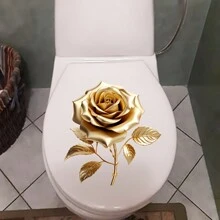 1pc Golden Rose Creative Toilet Sticker, Self-Adhesive Bathroom Home Decor Wall Sticker, Door Sticker, Refrigerator Sticker, Window Sticker, Toilet Sticker, Beautiful Home Decor, Room Decor, Beautify Your Home Bathroom Decor Summer