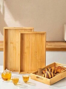 1pc Bamboo Wooden Serving Tray, Breakfast Tray With Handles Bed Tray For Breakfast Dinner, Eating Trays For Living Room,Kitchen,Christmas Gift