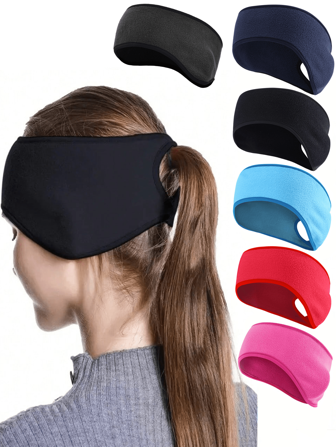 1pc Thermal Sports Headband, Forehead Protection Windproof Breathable For Running Gym Outdoor, Fleece Ear Warmer Headband, Ear & Ponytail Warmer For Winter Sports