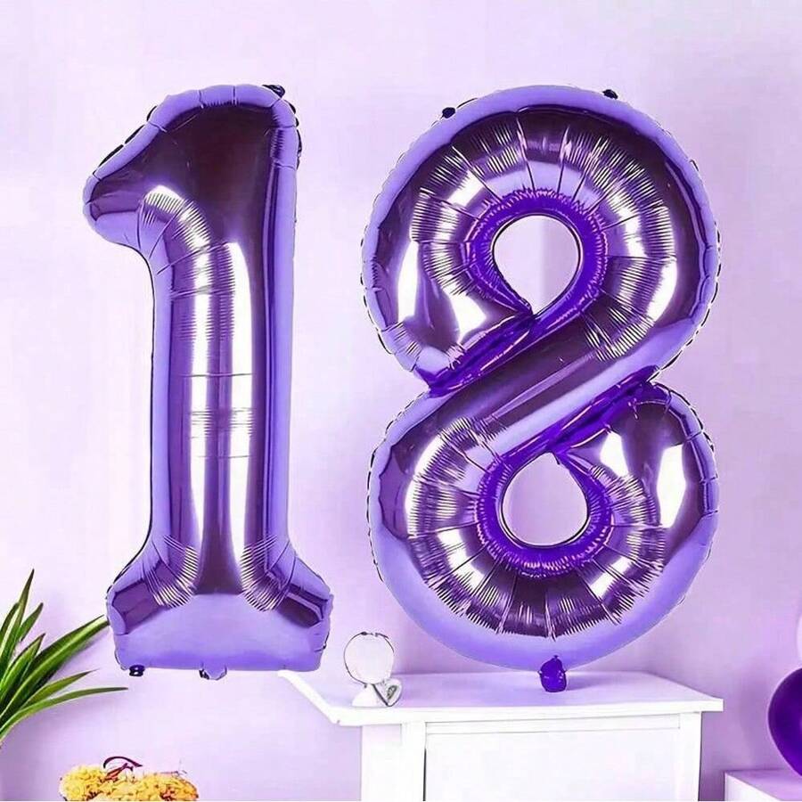 1pc Purple 40-Inch Digit Number Aluminum Foil Balloon For Birthday Party Decoration, Indoor/Outdoor Anniversary Celebration, Graduation Season And Wedding Celebration, Back To School Valentine Day