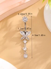 1pc Stainless Steel Butterfly 3-Ring Belly Button Piercing With 5mm Zirconia Stone, Sexy Women's Belly Button Jewelry