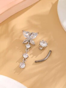 1pc Stainless Steel Butterfly 3-Ring Belly Button Piercing With 5mm Zirconia Stone, Sexy Women's Belly Button Jewelry